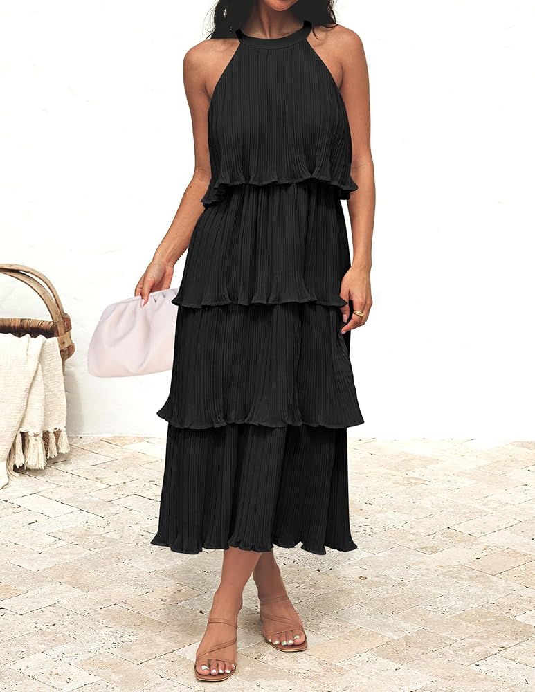 ZESICA Women's 2025 Summer Sleeveless Halter Neck Ruffle